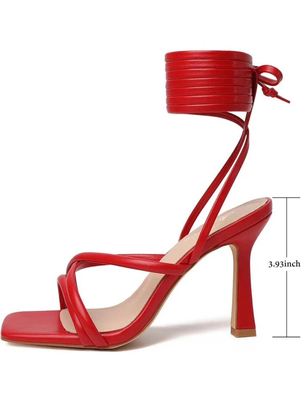 〽️Womens Red Strappy Lace Up Square Toe High Heels Party Heel Prom Sandal